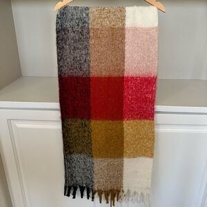 Lucky Brand Red and White Plaid Scarf